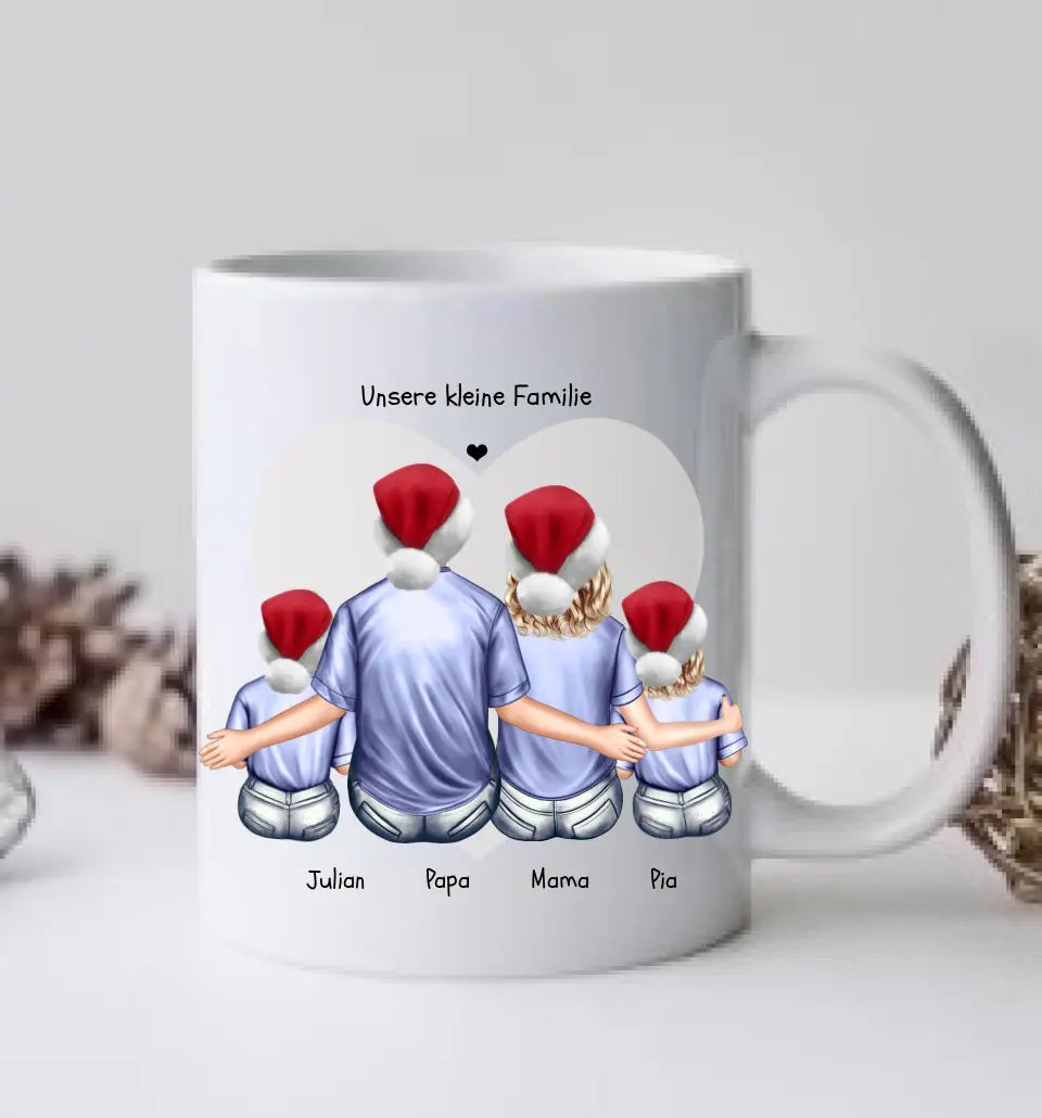 Personalisierte Tasse Familie mit 2 Kindern, , Nikolausgeschenk, Weihnachtstasse personalisiertes Weihnachtsgeschenk Kaffeebecher