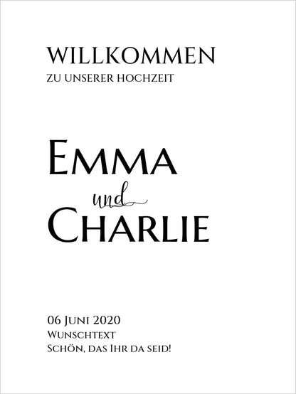 Willkommensposter Hochzeit  | Willkommensschild Hochzeit personalisiert | Hochzeitsempfang Tafel