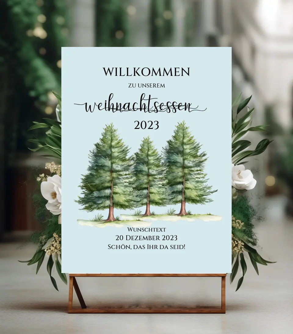 Weihnachtsschild Willkommen mit Tannenbäumen | Weihnachtsposter | Willkommensschild Weihnachten | Einladung Weihnachten Weihnachtsessen Forexplatte Forex-Platte