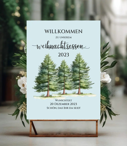 Weihnachtsschild Willkommen mit Tannenbäumen | Weihnachtsposter | Willkommensschild Weihnachten | Einladung Weihnachten Weihnachtsessen Forexplatte Forex-Platte