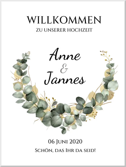 Willkommensposter Hochzeit  | Willkommensschild Hochzeit personalisiert mit Namen Datum | Empfang Schild Hochzeit