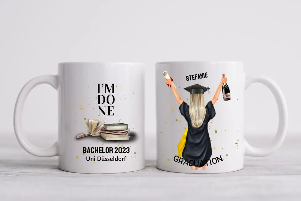 Personalisierte Tasse Schulabschluß Geschenk Bachelor, Master, Doktor, Promotion Abitur, Abi, Berufsausbildung 2023