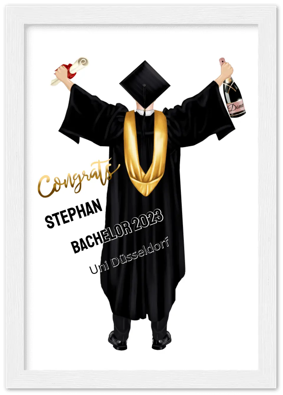 Abschlussgeschenk personalisiertes Poster Geschenk Bachelor - Geschenk Master - Geschenk Abitur - Schulabschluss Premium Matte Paper Wooden Framed Poster - White - Vertical Gerahmtes Poster A4 21x29.7 cm