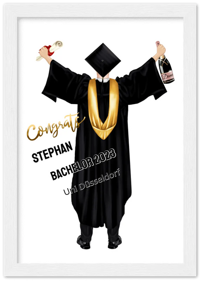 Abschlussgeschenk personalisiertes Poster Geschenk Bachelor - Geschenk Master - Geschenk Abitur - Schulabschluss Premium Matte Paper Wooden Framed Poster - White - Vertical Gerahmtes Poster A4 21x29.7 cm