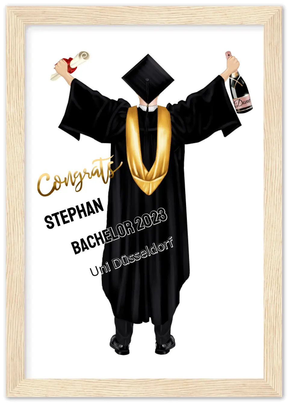 Abschlussgeschenk personalisiertes Poster Geschenk Bachelor - Geschenk Master - Geschenk Abitur - Schulabschluss Premium Matte Paper Wooden Framed Poster - Wood - Vertical Gerahmtes Poster A4 21x29.7 cm