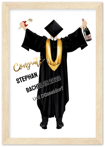 Abschlussgeschenk personalisiertes Poster Geschenk Bachelor - Geschenk Master - Geschenk Abitur - Schulabschluss Premium Matte Paper Wooden Framed Poster - Wood - Vertical Gerahmtes Poster A4 21x29.7 cm