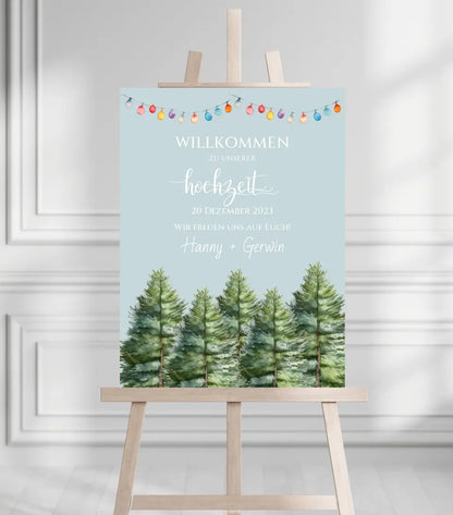 Hochzeitsschild Willkommen mit Tannenbäumen | Hochzeitsposter | Willkommensschild Hochzeit | Einladung Hochzeit | Hochzeitsempfang Acrylic Glass on Metal Default