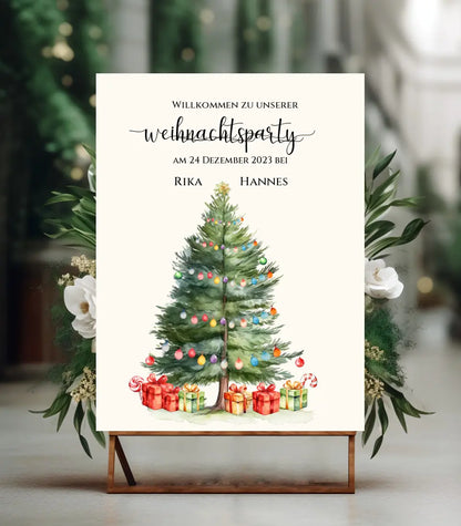 Weihnachtsposter | Willkommensschild Weihnachten | Einladung Weihnachtsfest | Weihnachtsschild Willkommen Schild mit Tannenbaum