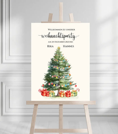 Weihnachtsposter | Willkommensschild Weihnachten | Einladung Weihnachtsfest | Weihnachtsschild Willkommen Schild mit Tannenbaum