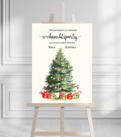 Weihnachtsposter | Willkommensschild Weihnachten | Einladung Weihnachtsfest | Weihnachtsschild Willkommen Schild mit Tannenbaum