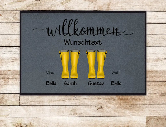 Fußmatte Gummistiefel - Personalisierte Fußmatte Geschenk Familie 2 Personen mit Namen Familienmitglieder + Wunschtext gestalten