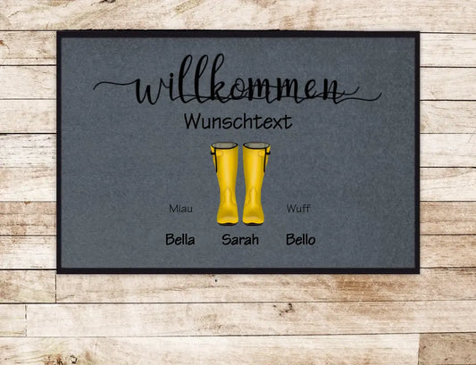 Personalisierte Fußmatte Gummistiefel Familie 1 Person mit Name & Wunschtext | Geschenk Familie