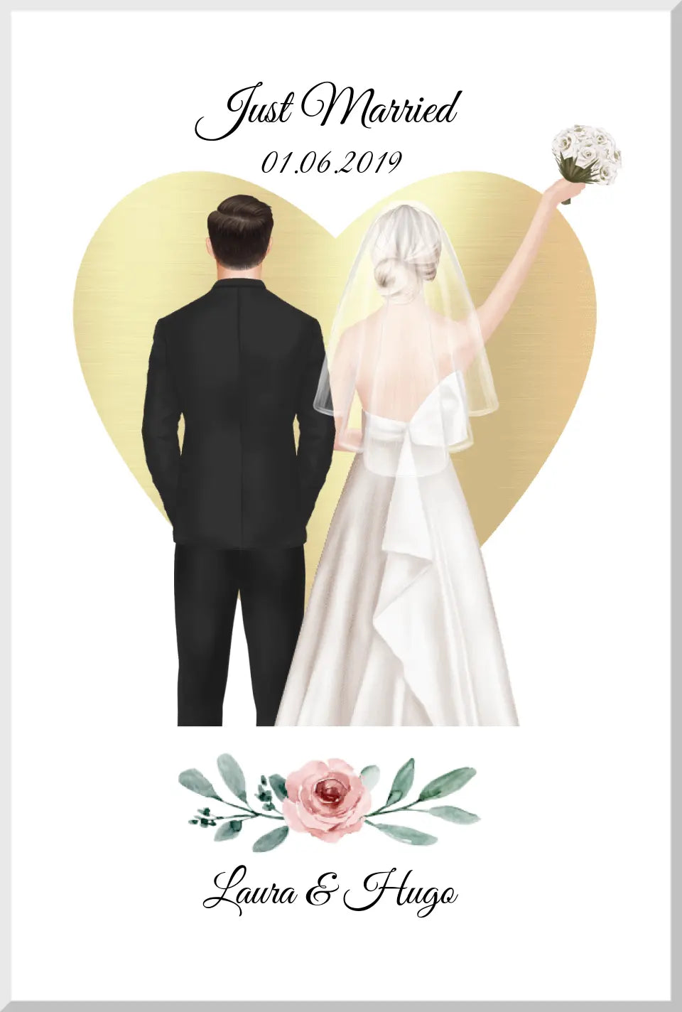 Just Married - personalisiertes Geschenk zur Hochzeit als Poster/Leinwanddruck - Hochzeitsgeschenk