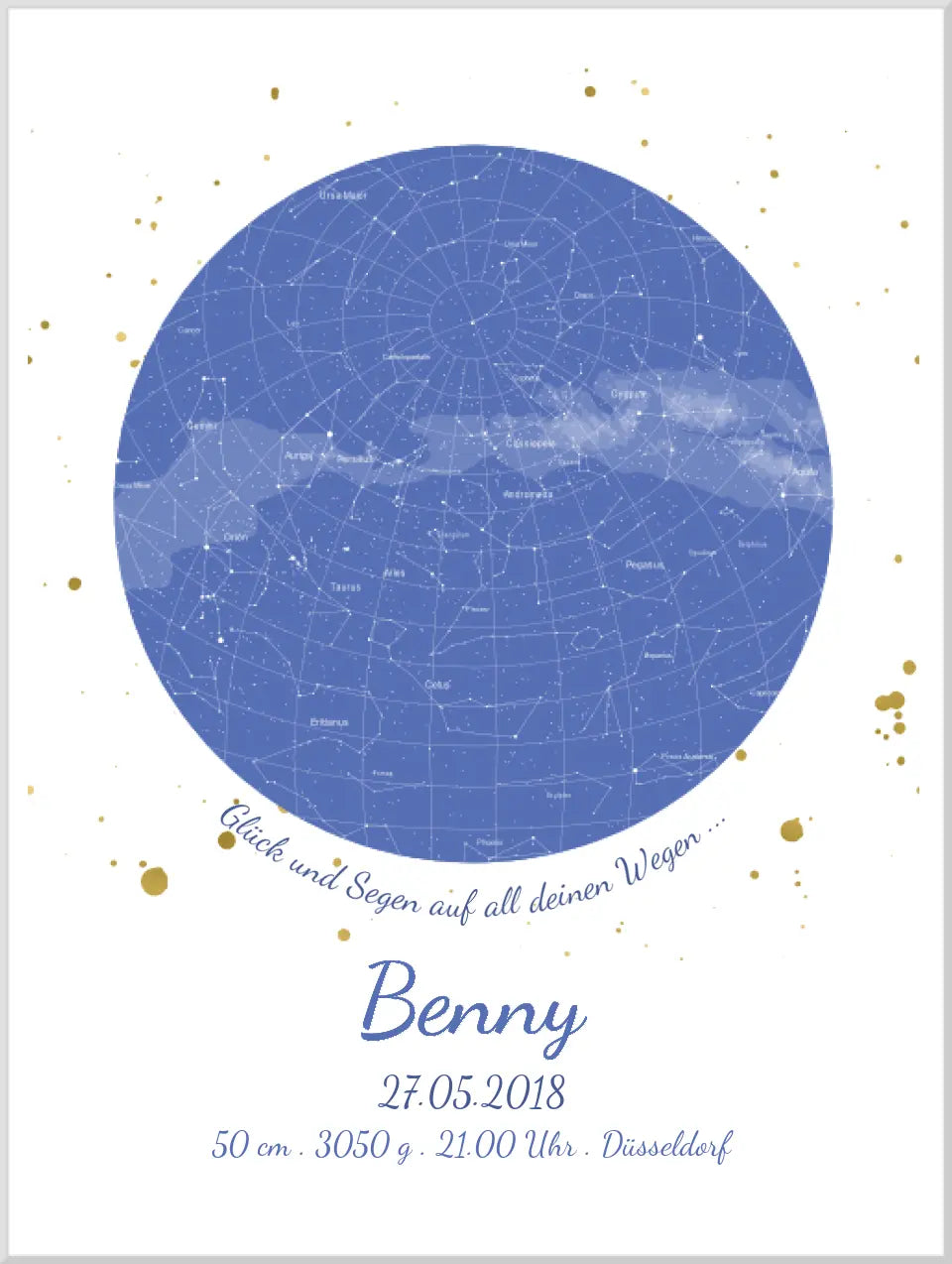 Personalisiertes Sternenbild - Sternenhimmel Poster - Sternenkarte Geschenk zur Geburt / Taufe / Geburtstag Junge
