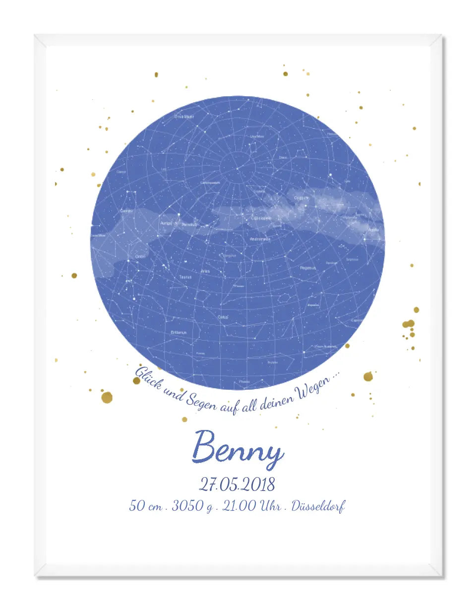 Geburtsgeschenk & Taufgeschenk Geburtsanzeige |  Poster Sternkarte Design | Babygeschenk zur Geburt, zur Taufe | Sternenbild Junge