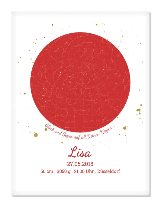 Personalisiertes Sternenbild - Sternenhimmel Poster - Sternenkarte Geschenk zur Geburt / Taufe / Geburtstag Mädchen