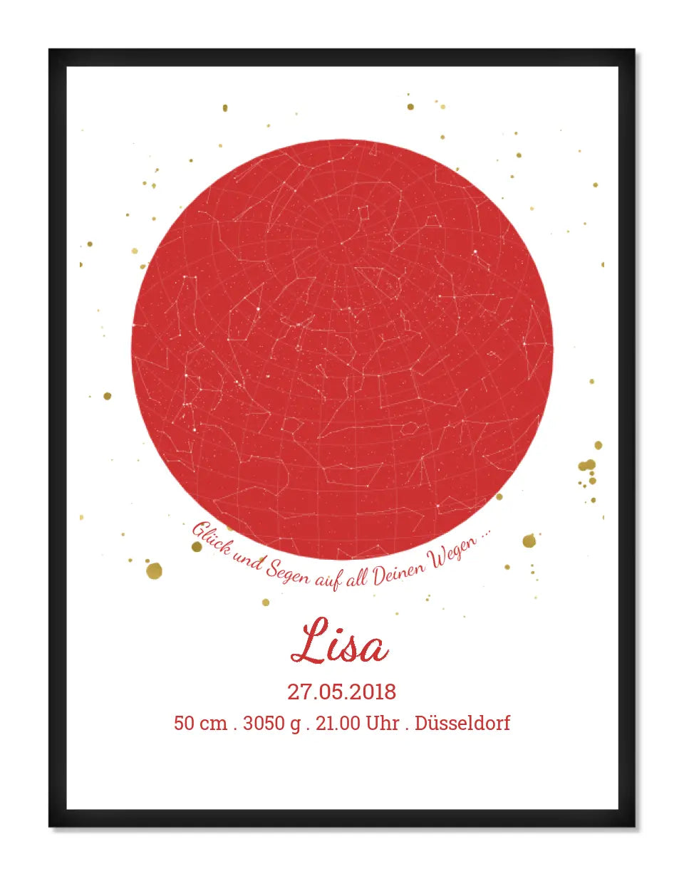 Personalisiertes Sternenbild - Sternenhimmel Poster - Sternenkarte Geschenk zur Geburt / Taufe / Geburtstag Mädchen