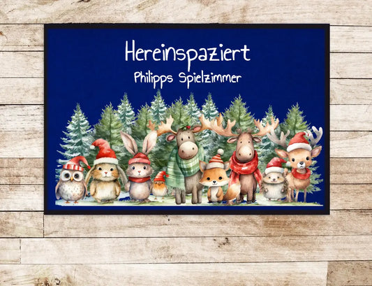 Weihnachtsfußmatte Personalisierte Fußmatte Kinder| Kinderfußmatte mit Name | Kinderzimmer Dekofußmatte Fußmatte 60x40 + 70x50 cm mit Gummirand Blau - - Lieferung DE & AU 60x40 cm