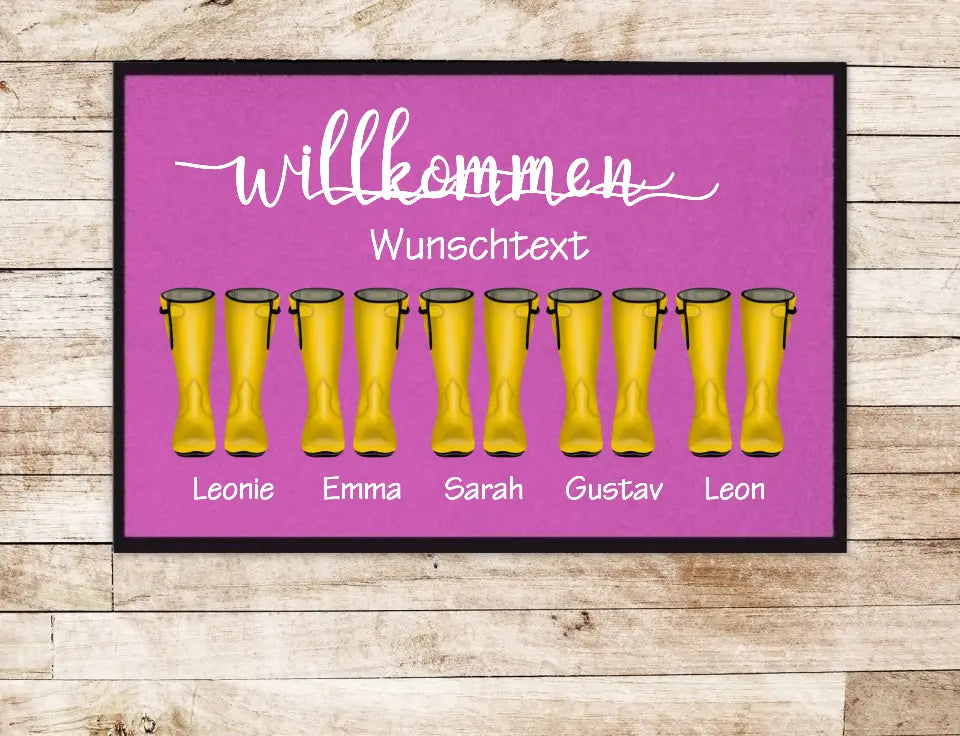 Personalisierte Fußmatte Geschenk Familie Fußabstreicher Gummistiefel mit Name  Familienmitglieder Wunschtext