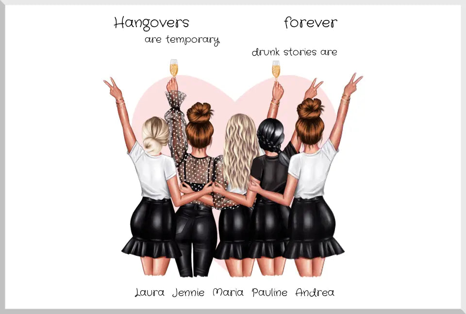 Beste Freundin Bild Geschenk personalisiert - Geburtstag Poster für 5 Frauen