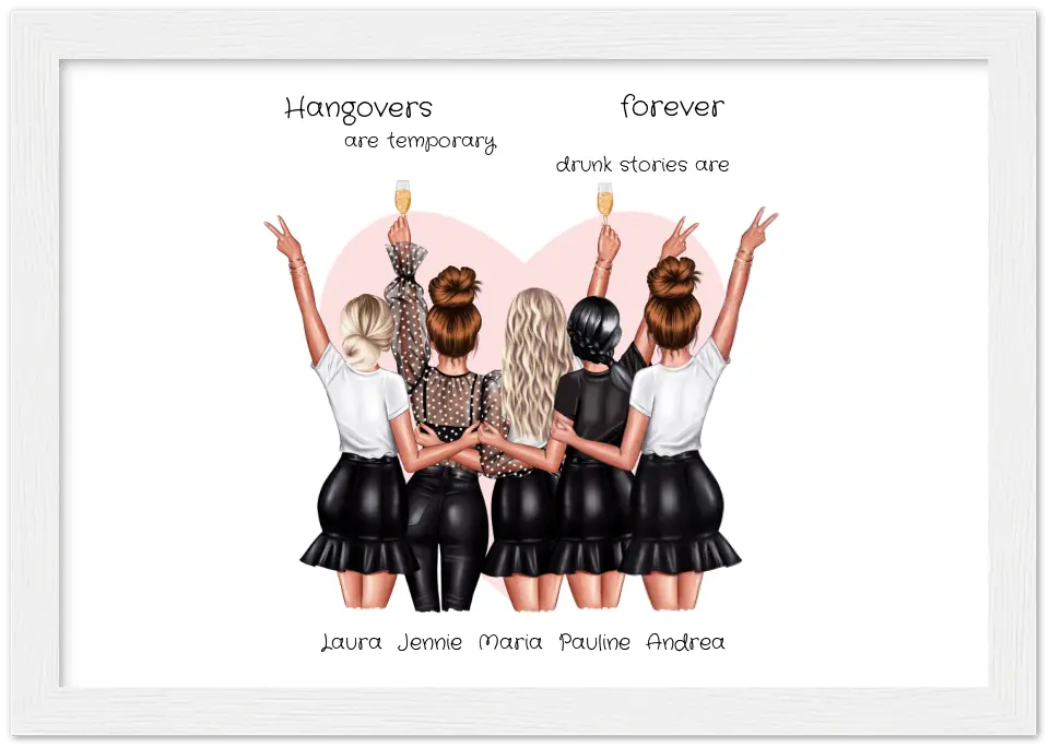 Beste Freundin Bild Geschenk personalisiert - Geburtstag Poster für 5 Frauen