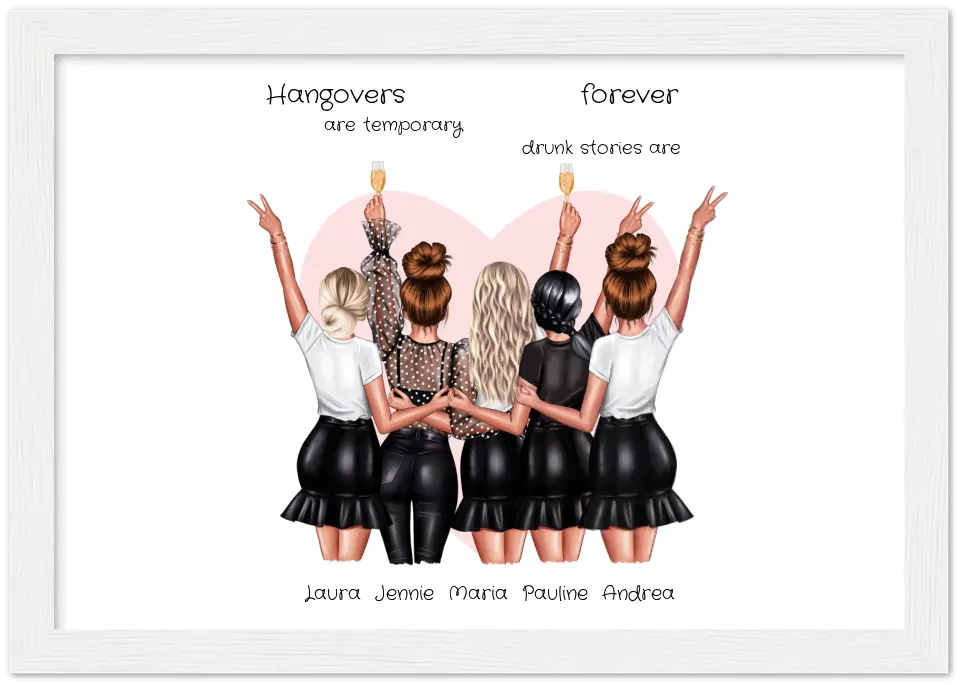 Beste Freundin Bild Geschenk personalisiert - Geburtstag Poster für 5 Frauen