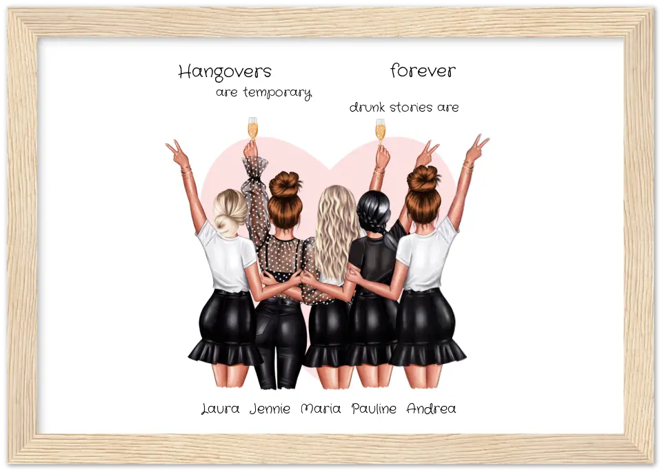 Beste Freundin Bild Geschenk personalisiert - Geburtstag Poster für 5 Frauen