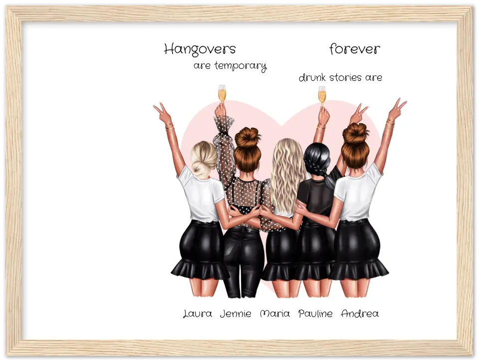 Beste Freundin Bild Geschenk personalisiert - Geburtstag Poster für 5 Frauen