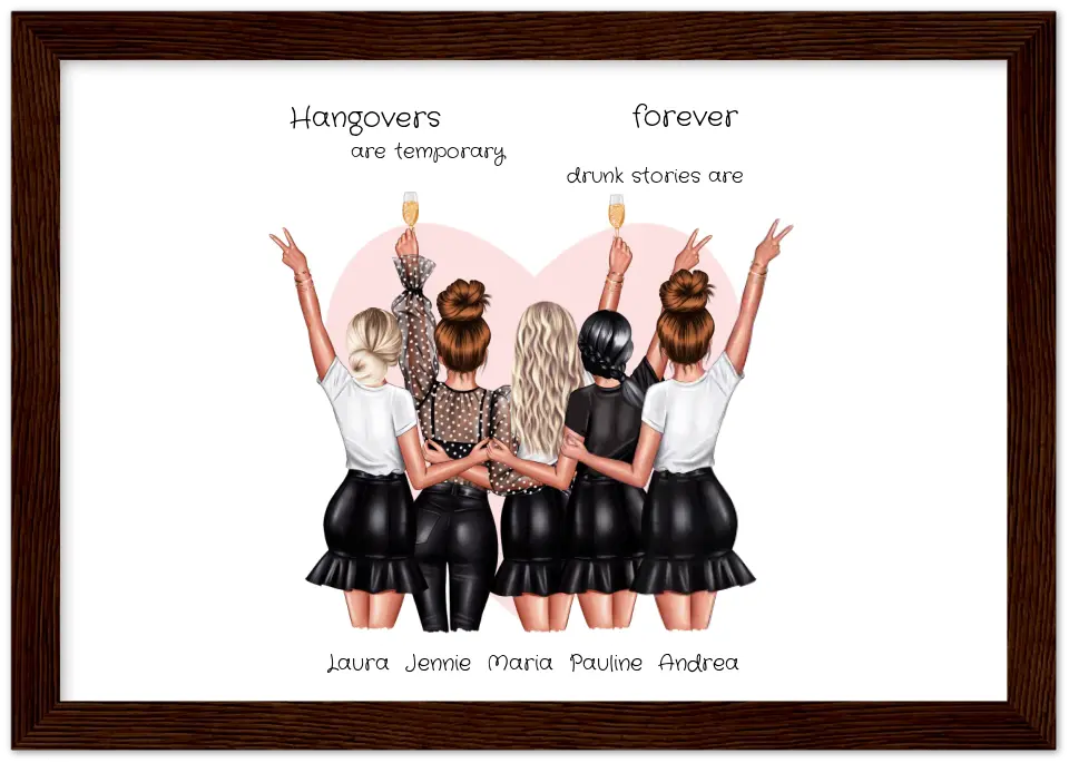 Beste Freundin Bild Geschenk personalisiert - Geburtstag Poster für 5 Frauen