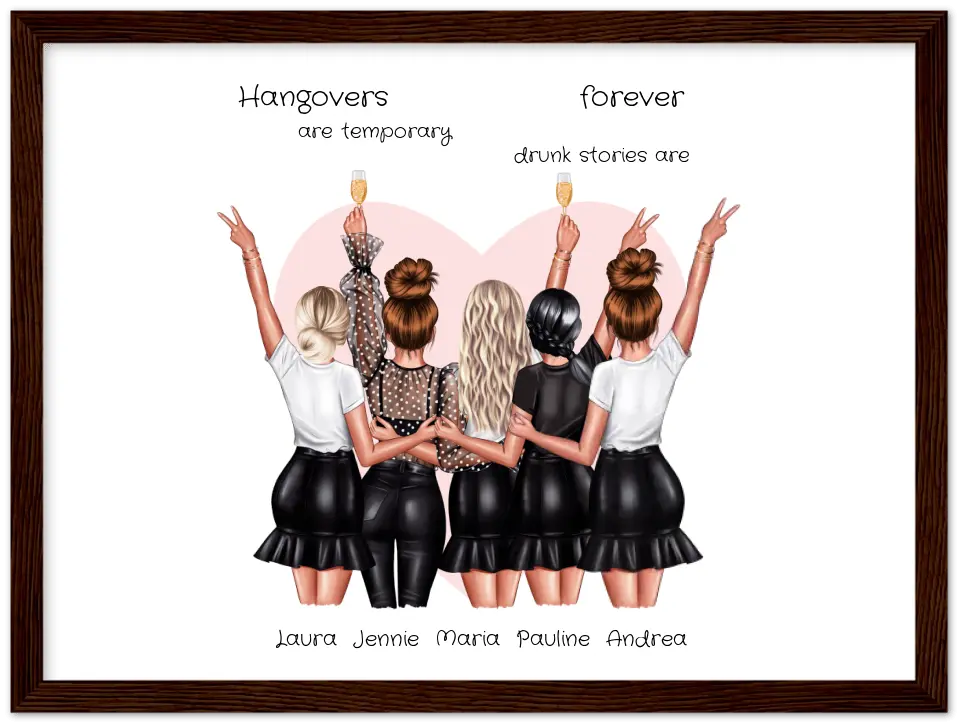 Beste Freundin Bild Geschenk personalisiert - Geburtstag Poster für 5 Frauen