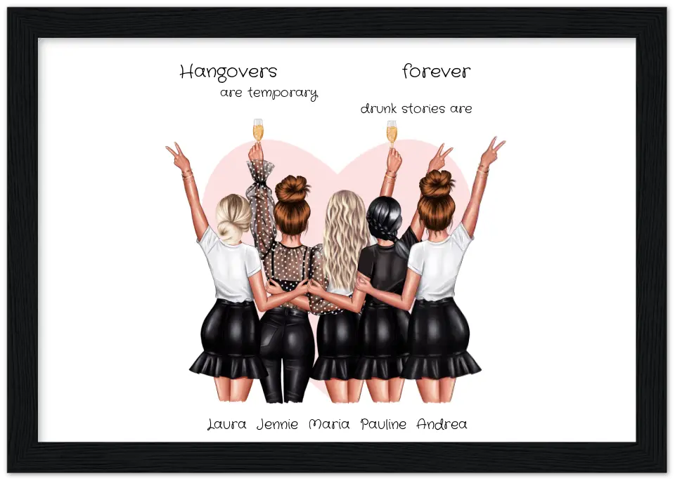 Beste Freundin Bild Geschenk personalisiert - Geburtstag Poster für 5 Frauen