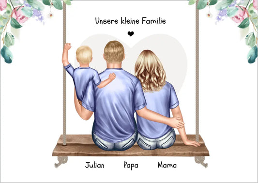 Familienbild mit 1 und 2 Kindern - Geschenk Papa -Geschenk Mama Muttertag - Geschenk Vatertag - Muttertagsgeschenk - Papa Vatertagsgeschenk