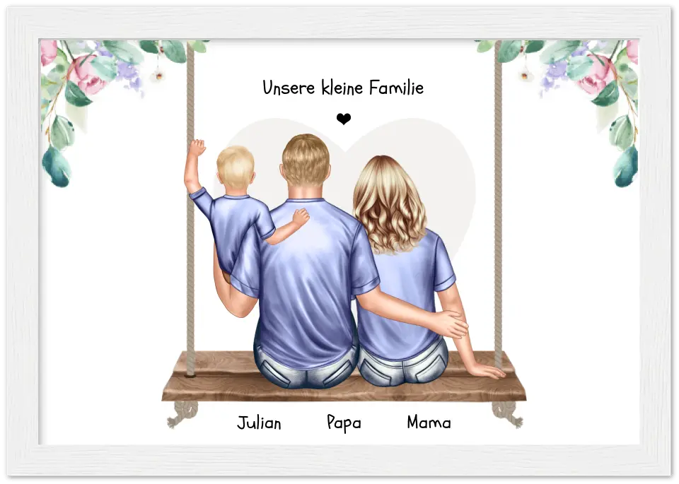 Familienbild mit 1 und 2 Kindern - Geschenk Papa -Geschenk Mama Muttertag - Geschenk Vatertag - Muttertagsgeschenk - Papa Vatertagsgeschenk