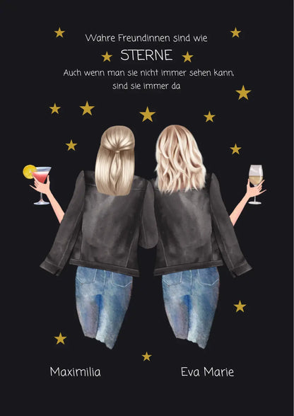Wahre Freundinnen - 2 Beste Freundinnen personalisiertes Poster Geschenk - Freundinnen Bild - Weihnachtsgeschenk