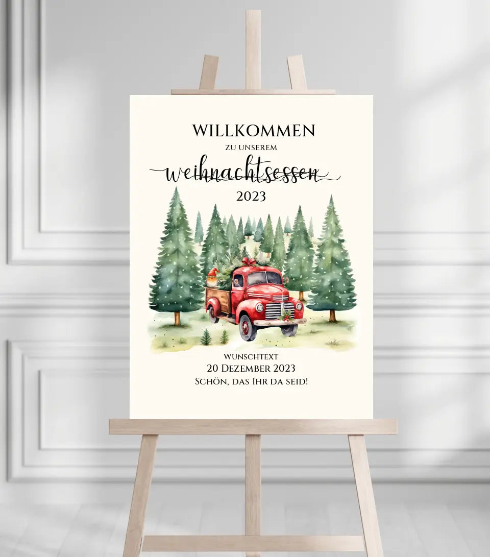 Weihnachtsschild Willkommen mit Tannenbäumen | Weihnachtsposter | Willkommensschild Weihnachten | Einladung Weihnachten | Weihnachten Einladung Acrylic Glass on Metal Default