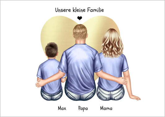 Familienposter, personalisiertes Familienbild mit Mama, Papa, 1 Kind perfekt als Weihnachtsgeschenk für die Familie