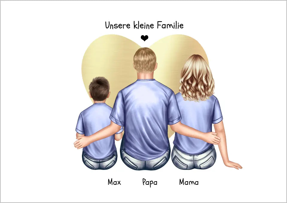 Familienposter, personalisiertes Familienbild mit Mama, Papa, 1 Kind perfekt als Weihnachtsgeschenk für die Familie