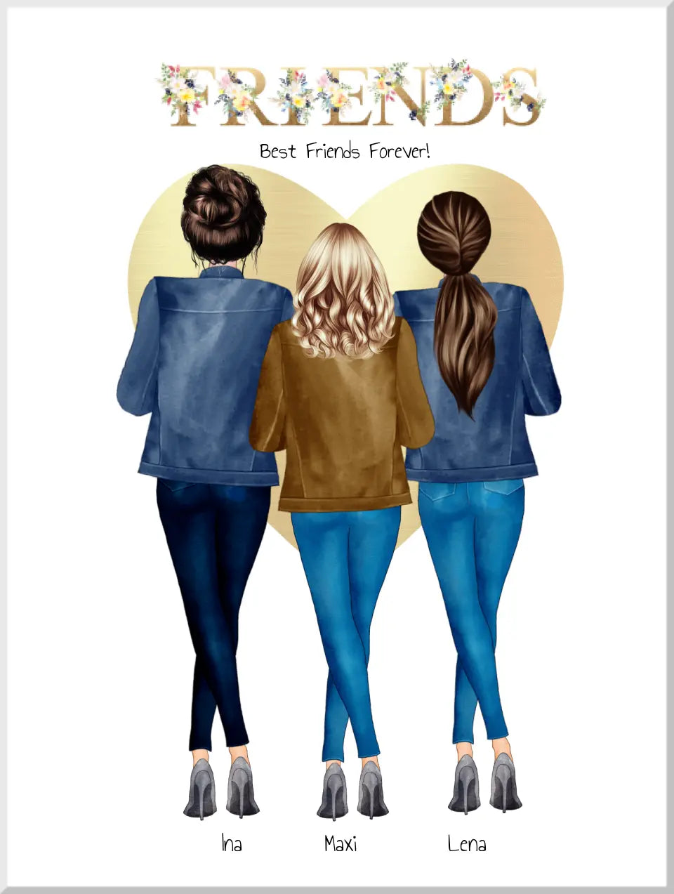 Personalisiertes Geschenk 3 Beste Freunde forever Poster - 3 Freundin Bild personalisiert