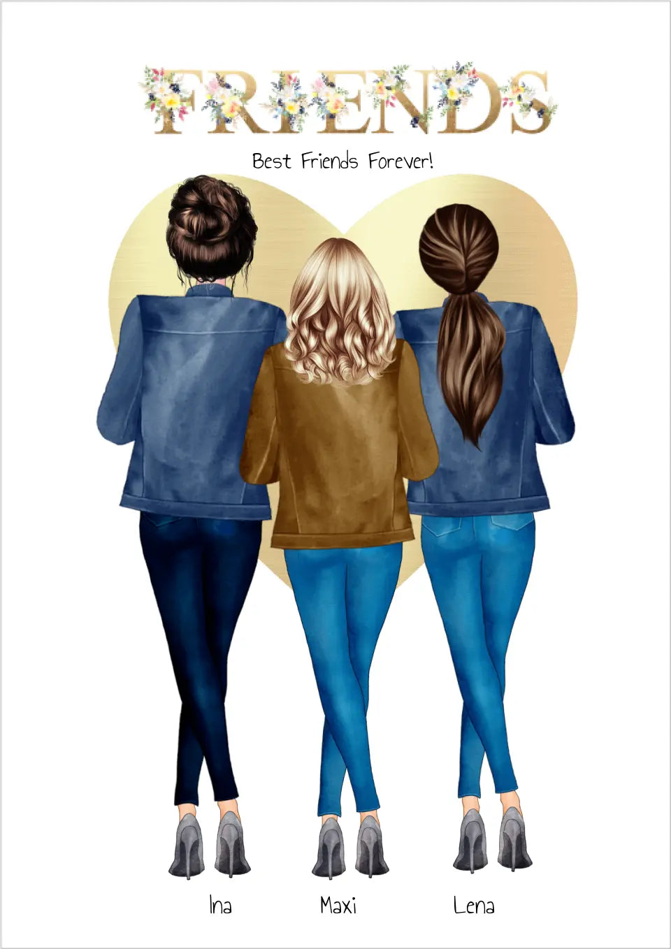 Personalisiertes Geschenk 3 Beste Freunde forever Poster - 3 Freundin Bild personalisiert