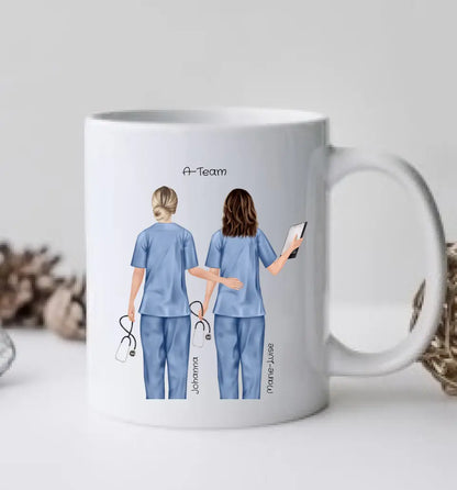 2 Beste Krankenschwester Team Tasse, Personalisierter Kaffeebecher, Geschenkidee Kollegin, Tassendruck, Ostern, Pflegerin, Ärztin