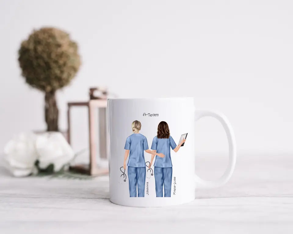 2 Beste Krankenschwester Team Tasse, Personalisierter Kaffeebecher, Geschenkidee Kollegin, Tassendruck, Ostern, Pflegerin, Ärztin