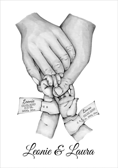 Personalisierte Geburtsanzeige für Zwillinge | Geburtsgeschenk Zwillinge Poster Geschenk zur Geburt | Hände Motiv