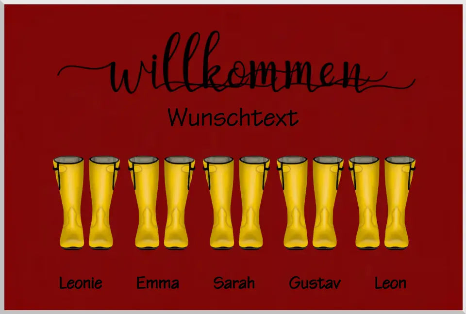 Poster Gummistiefel - Personalisiertes Familienbild 1-5 Personen mit Wunschtext - Geburtstagsgeschenk, Weihnachtsgeschenk