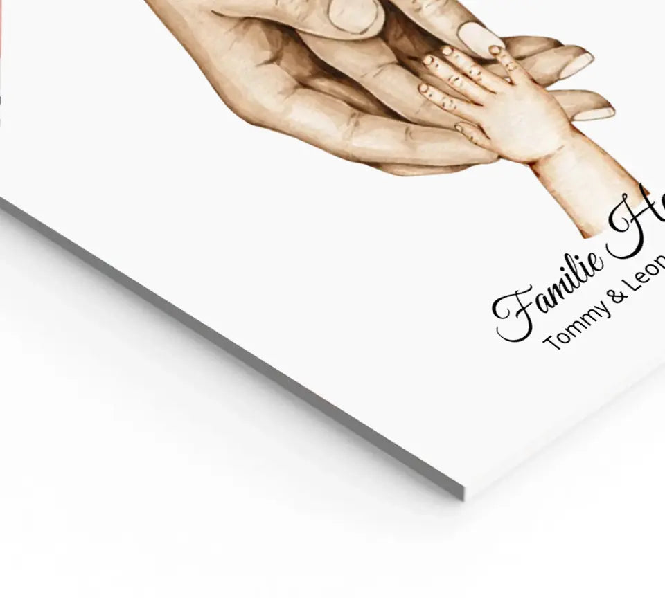 Poster Familie mit  Baby Namen und Datum | Personalisiertes Familiengeschenk als Familienposter Geschenk Geburt | Taufgeschenk mit Hände Motiv