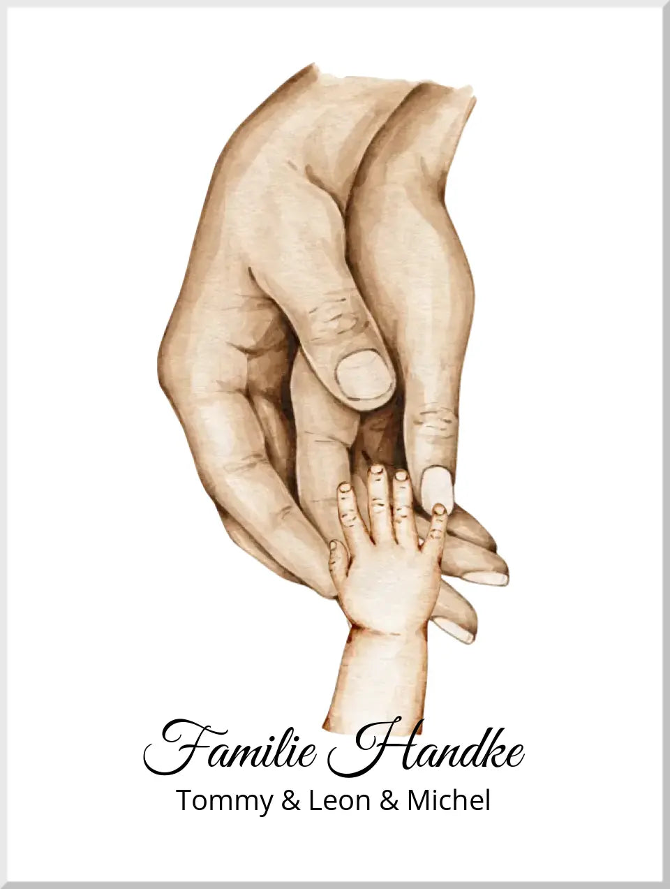Personalisiertes Familiengeschenk als Familienposter | Geschenk Geburt mit Hände Motiv | Namen 3 Personen