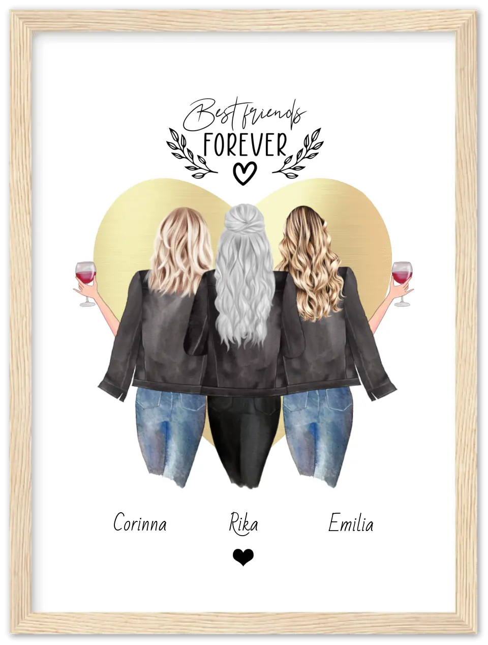 3 Beste Freundinnen Poster gerahmt - True Friends - Personalisiertes Geschenk Freundin Bild - Geburtstagsgeschenk Schwester