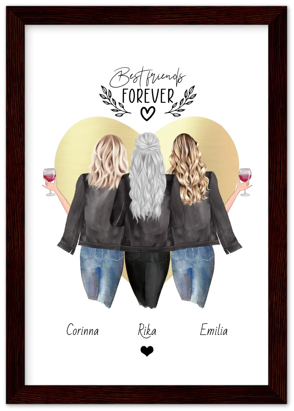 3 Beste Freundinnen Poster gerahmt - True Friends - Personalisiertes Geschenk Freundin Bild - Geburtstagsgeschenk Schwester