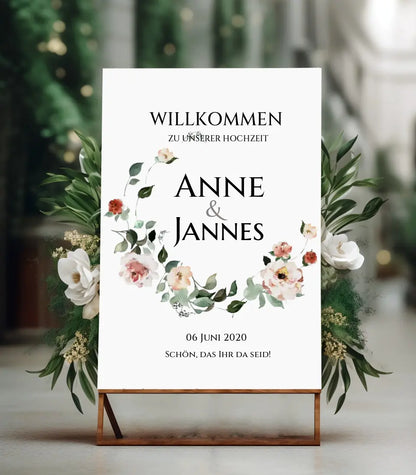 Willkommensposter Hochzeit  | Willkommensschild Hochzeit personalisiert mit Namen Datum | Hochzeitsempfang Schild