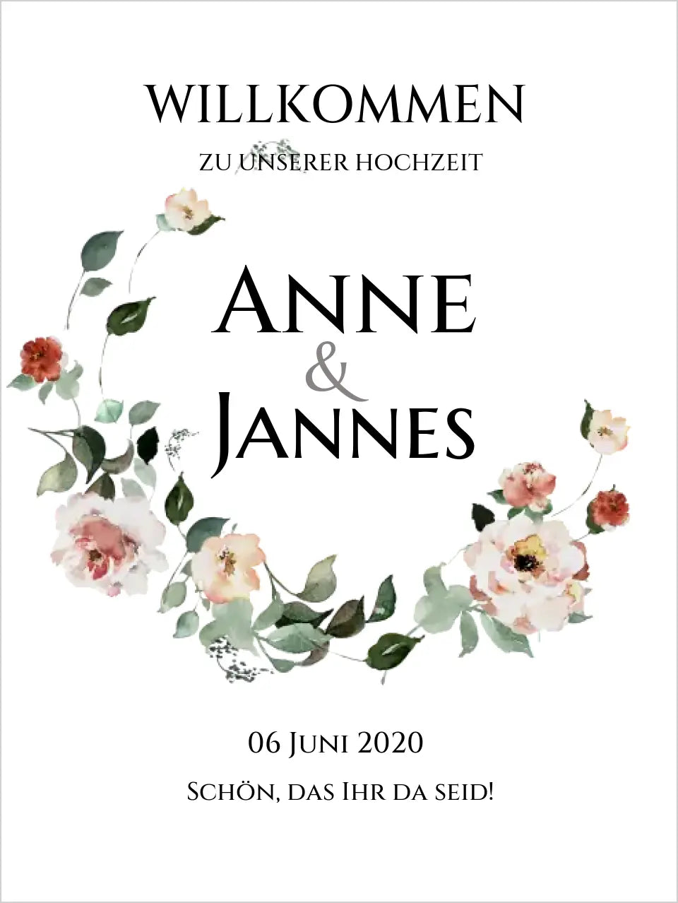 Willkommensposter Hochzeit  | Willkommensschild Hochzeit personalisiert mit Namen Datum | Hochzeitsempfang Schild