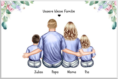Weihnachtsgeschenk Familienbild mit 3 Kindern - personalisiertes Geschenk Papa -Geschenk Mama - Ostergeschenk